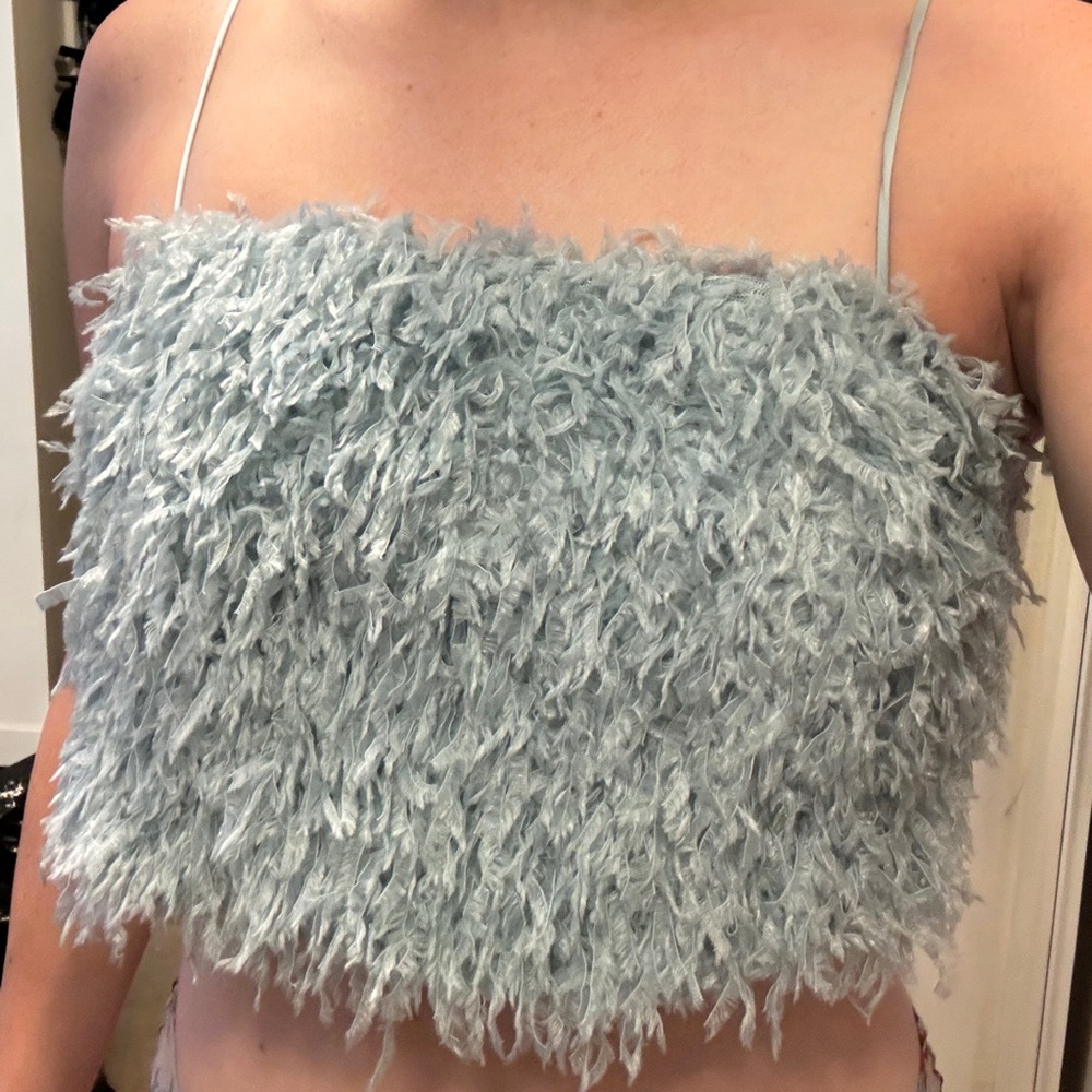 Zara Fuzzy Light Blue Crop Top